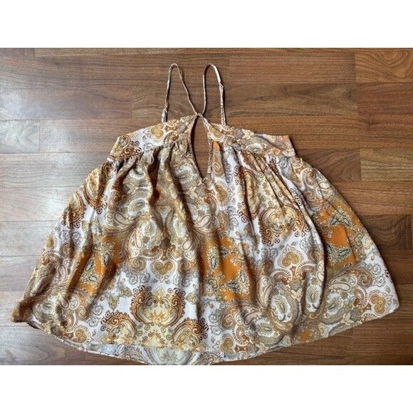 H&M Womens Orange Sleeveless Tank Top Cami Flowy Paisley Top Shirt‎ Sz 8 MED - Picture 6 of 12